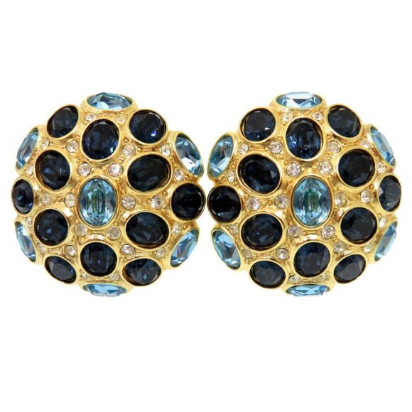 CHRISTIAN DIOR Stone Blue Gold Earrings 0359 - Picture 1 of 5